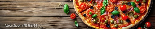 Colorful Pizza on Wooden Table