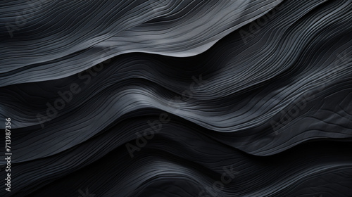 the surface of a textured ridge with black color, in the style of abstract landscape, shaped canvas, varying wood grains, color field minimalism, wavy resin sheets, soft-focus, surreal organic shapes photo
