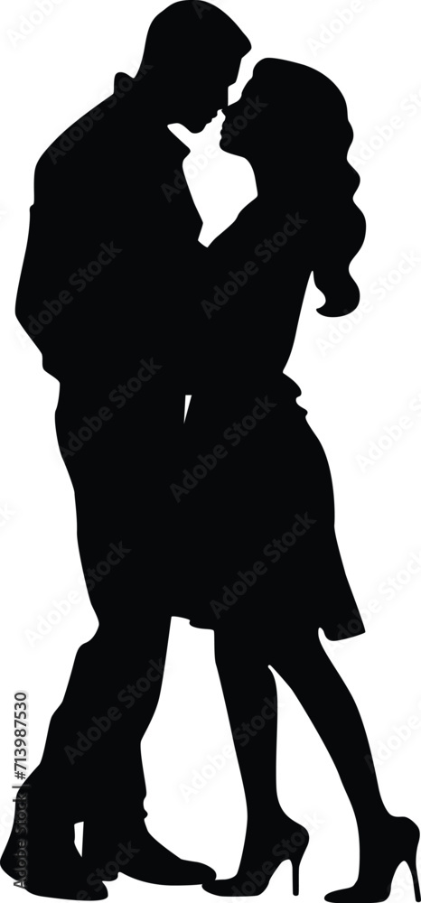 Vector illustration silhouette of a loving couple hugging looking at each other for romantic theme design