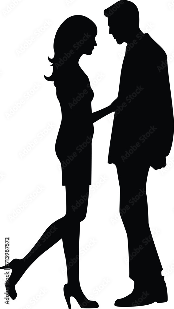 Flat silhouette of a modern romantic young couple lover vector for valentine relationship people art decoration