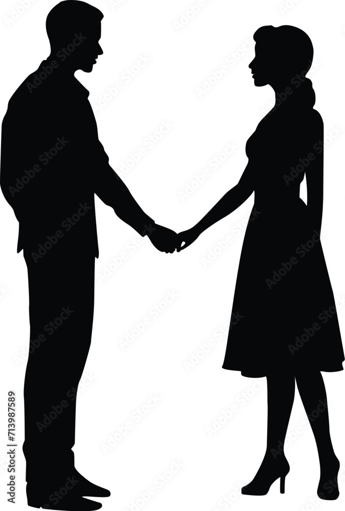 Vector silhouette of a man and woman standing looking face to face clipart for people illustration