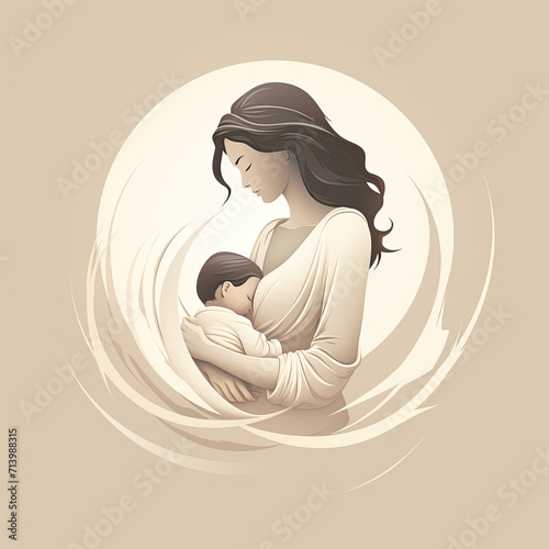 Vector Illustration Of Mother Holding Baby In Arms  mothers day special with neutral colors 