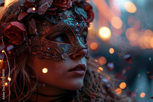 Portrait of a beautiful young woman in a carnival mask.