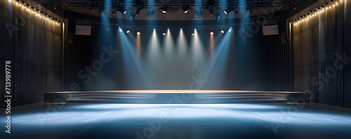Contemporary dance stage, spotlight, monochromatic hues, and artful lighting create an engaging ambiance for entertainment