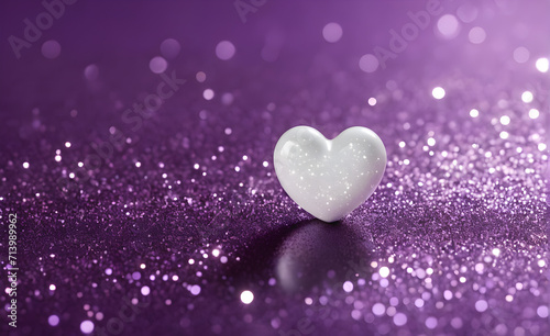 A small white heart on a sparkling soft purple background. Generative AI