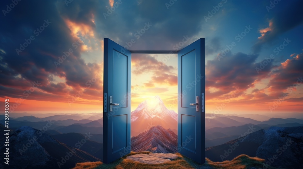 Opened Door on Mountains. New, Journey, Adventure, Start, Begin, Life, Change, Path
Opened Door on Mountains. New, Journey, Adventure, Start, Begin, Life, Change, Path