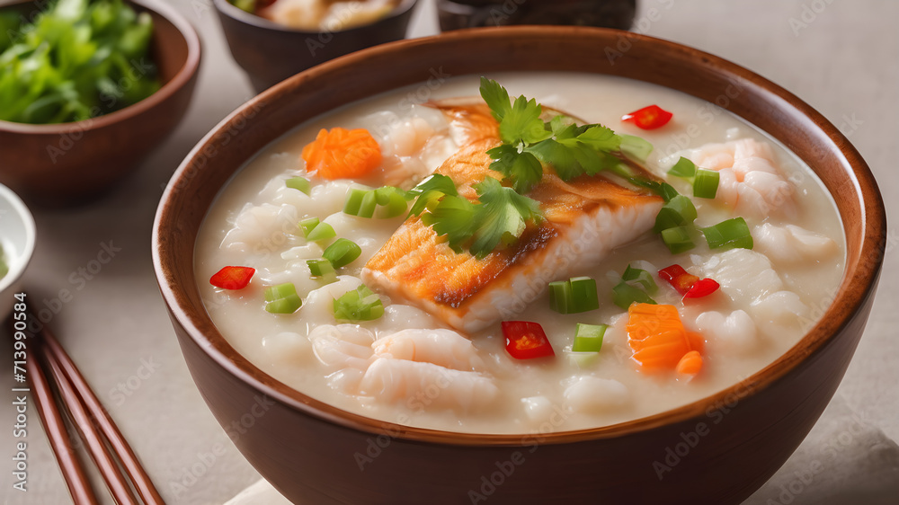 Chinese cuisine a bowl of delicious fish porridge
