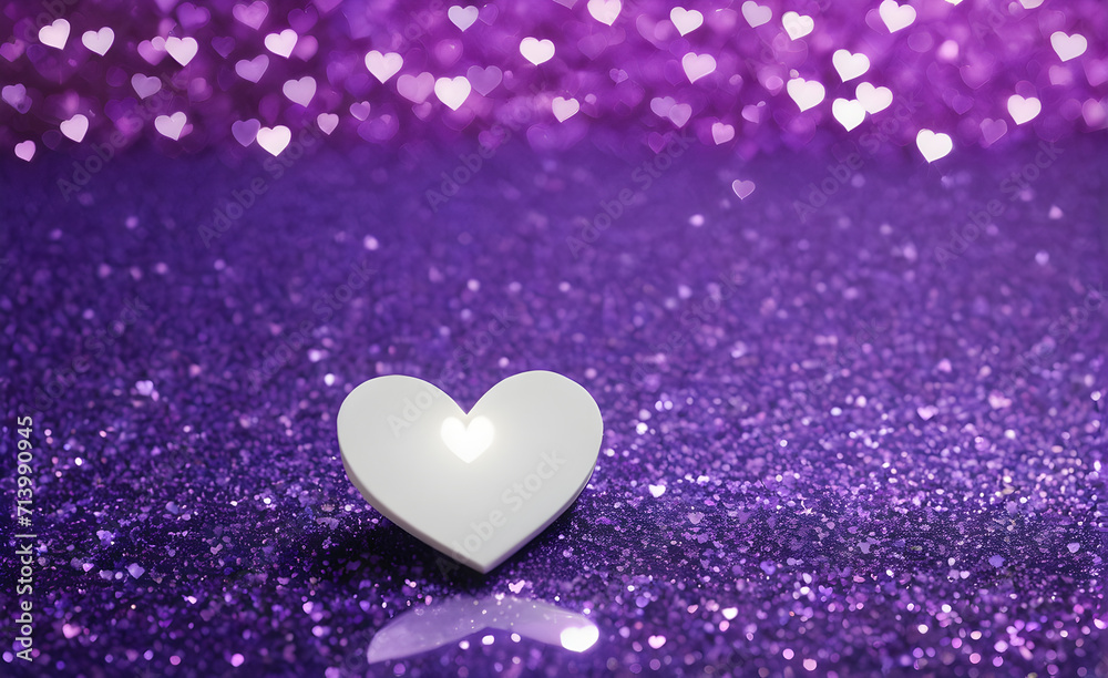 A small white heart on a sparkling soft purple background. Generative AI A small white heart on a sparkling soft purple background. Generative AI