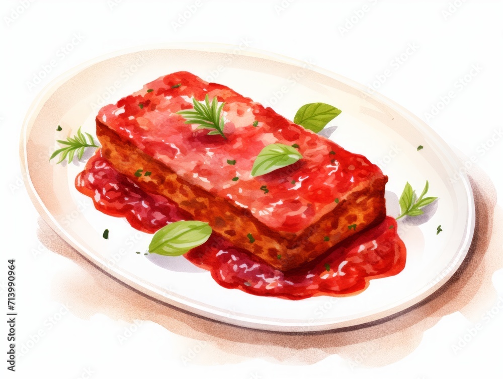 Delicious Vegan Lentil Loaf with Tomato Glaze on White Background AI Generated