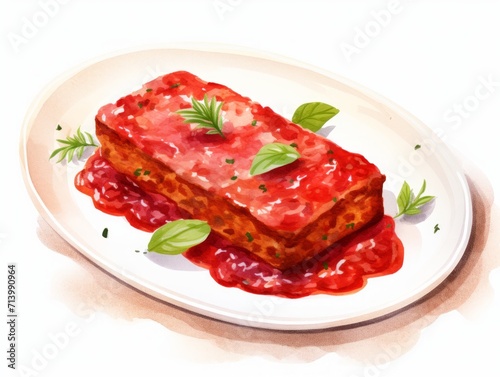 Delicious Vegan Lentil Loaf with Tomato Glaze on White Background AI Generated