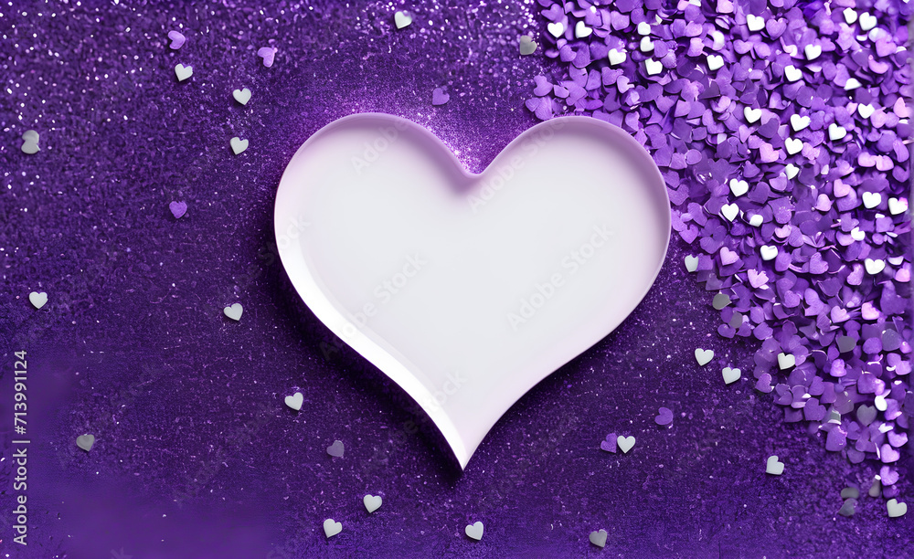 A small white heart on a sparkling soft purple background. Generative AI