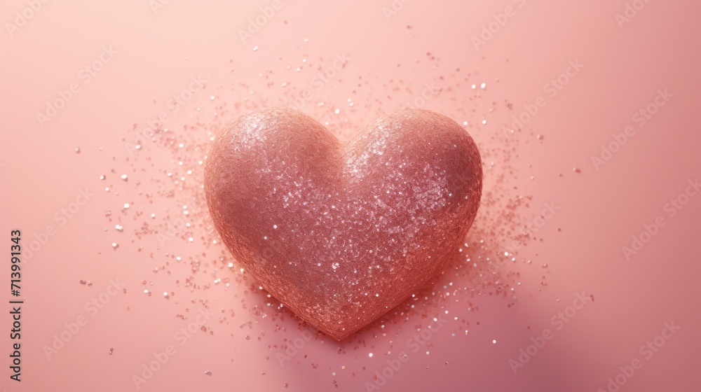 Sparkling heart on pink background for Valentine's Day celebration. Love and holiday.