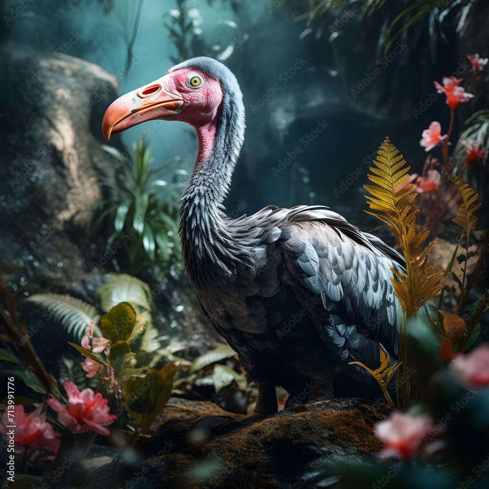Fototapeta premium Dodo bird. A look at an extinct bird in the wild. 