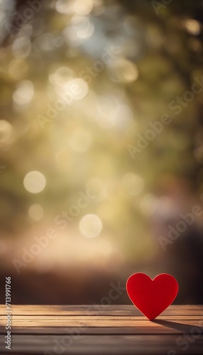 Valentines day background with heart bokeh and wooden table