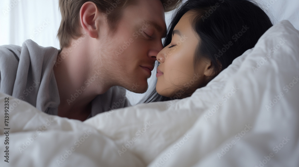 Interracial Couple Having Romantic Intimate Moment Interracial Couple Having Romantic Intimate Moment