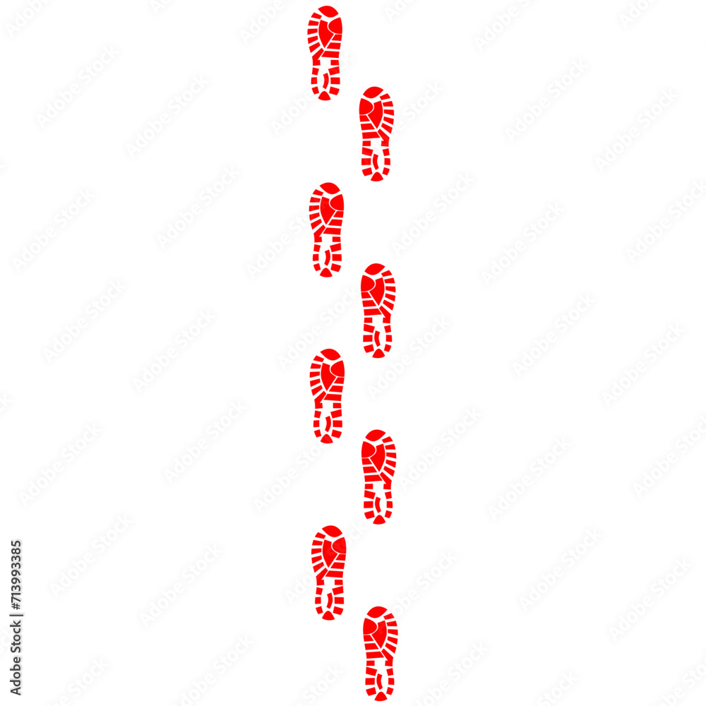 Walking footprints on a white background. Red sneaker print. Suitable for rock climbing logos, walking and health banners. Vector illustration Walking footprints on a white background. Red sneaker print. Suitable for rock climbing logos, walking and health banners. Vector illustration