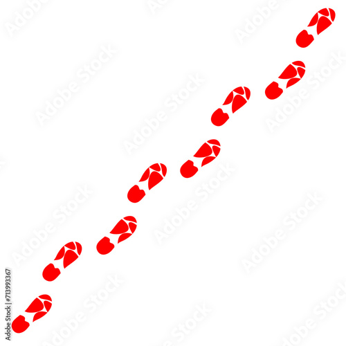 Vector of walking footsteps on white background. Footprints wearing red sneakers. Suitable for rock climbing logos, walking and health banners. Vector illustration