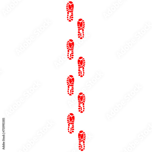 Walking footprints on a white background. Red sneaker print. Suitable for rock climbing logos, walking and health banners. Vector illustration