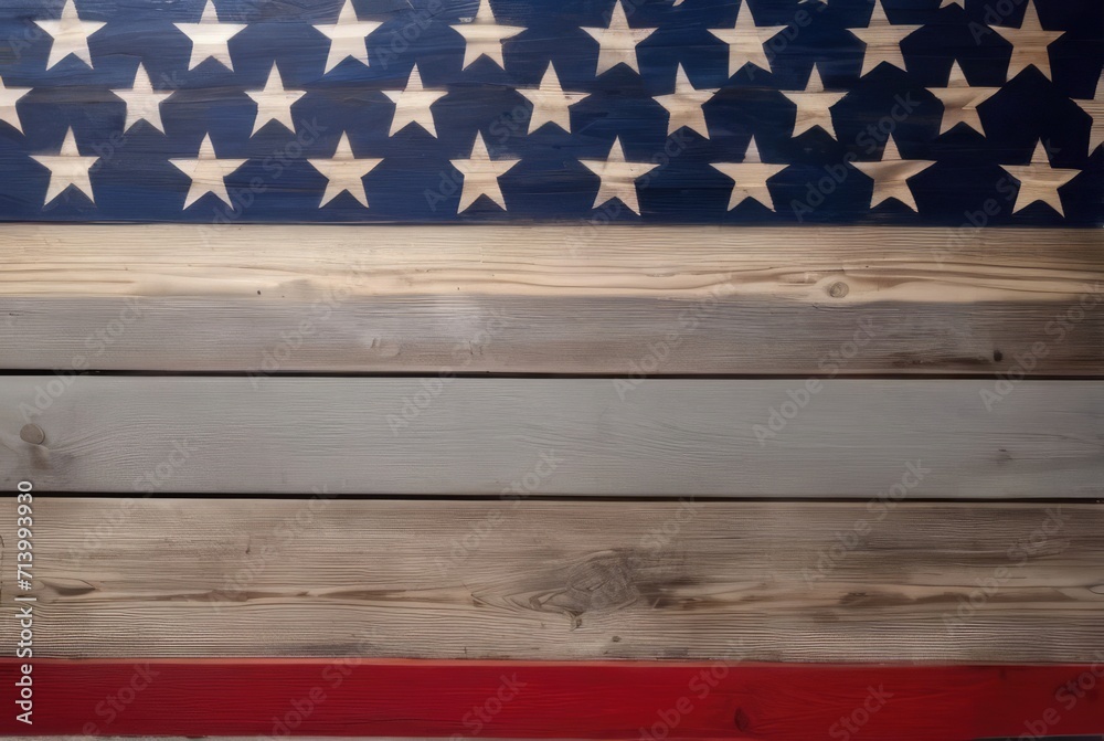 
Happy Independence Day Wood Memorial Day background with American flag with empty space for text.4th of July