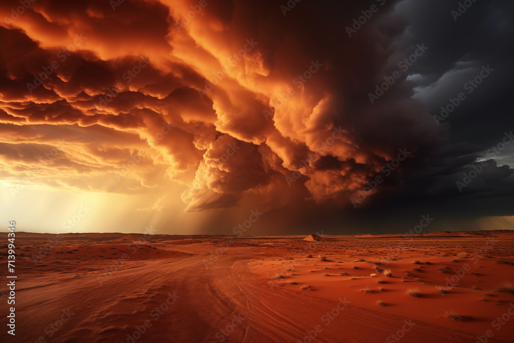 Perfect storm over the desert - dramatic photo realist illustration