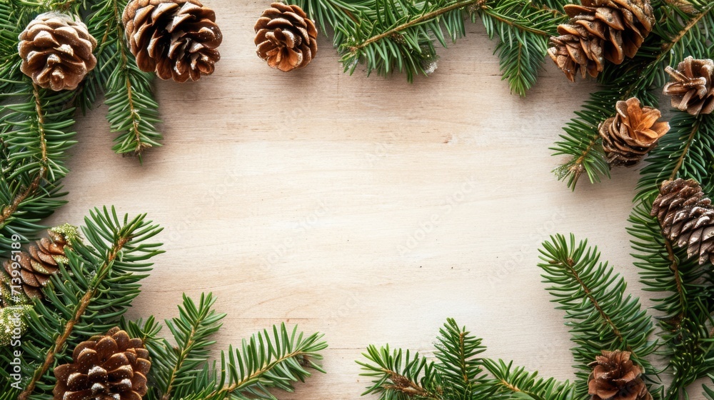 Festive Fir Frame: Christmas Design with Cones and White Space for Greeting Festive Fir Frame: Christmas Design with Cones and White Space for Greeting
