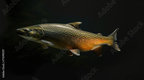 Arctic Char in the solid black background