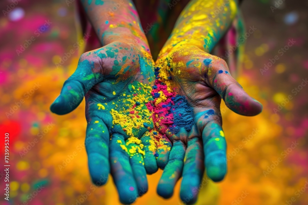 Hands Cupping Multicolored Holi Powder