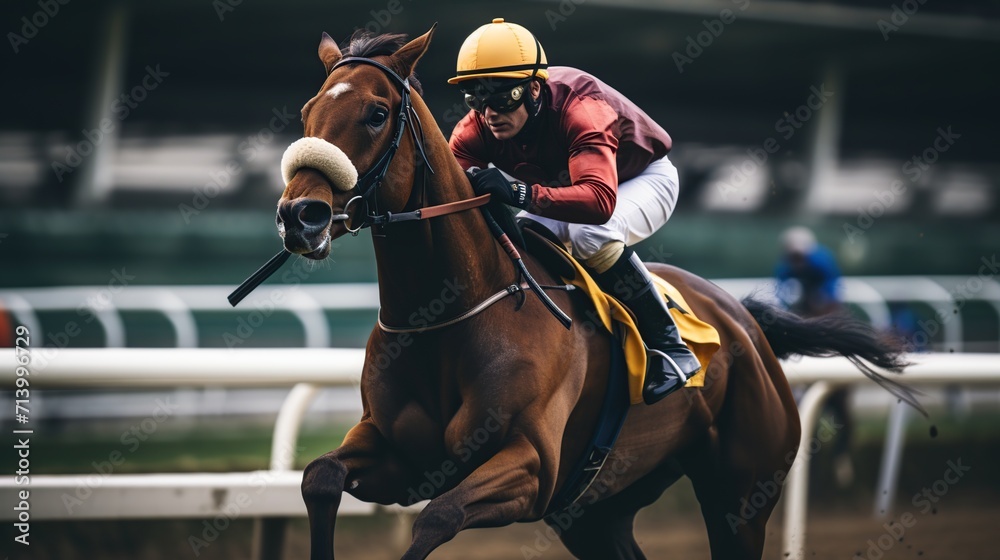 Naklejka premium a man competes in a horse race