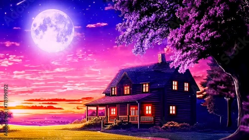secluded house under the moonlight photo