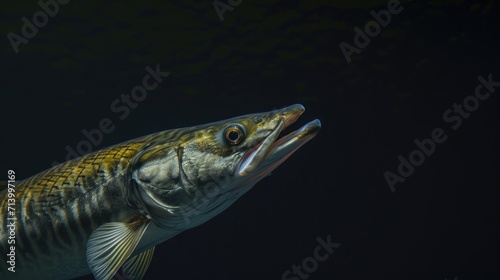 Muskie in the solid black background