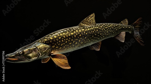 Northern Pike in the solid black background