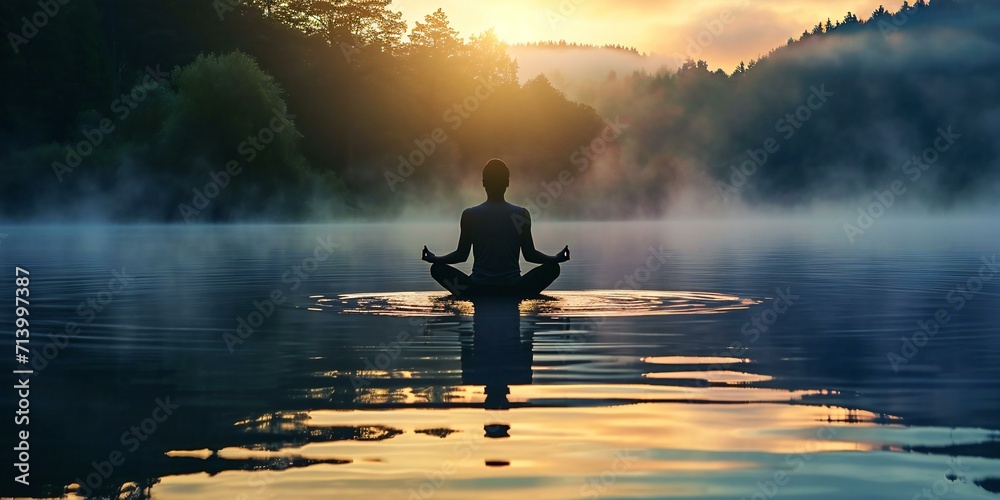 Meditation at Lake during Sunrise Meditation at Lake during Sunrise