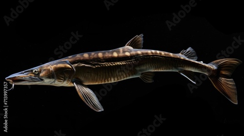 Sturgeon in the solid black background