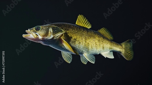 Walleye in the solid black background