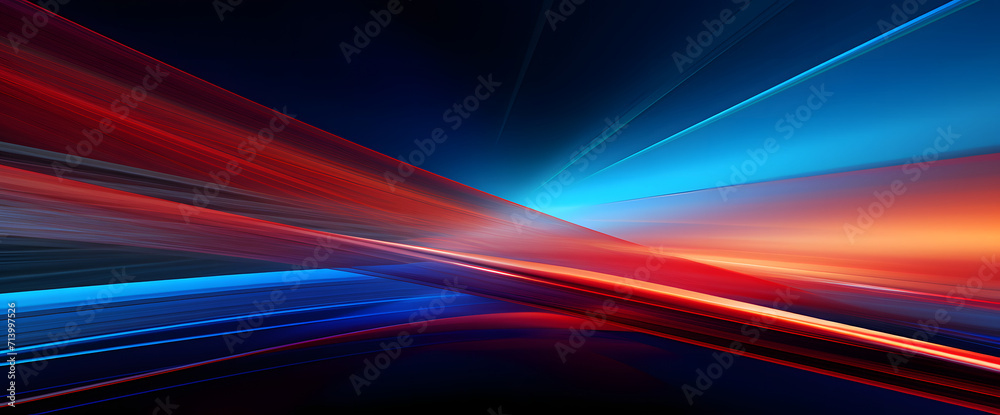 Abstract modern artwork with high speed sync blue and red lights background. Dark navy and orange tones, vibrant colorscape with high horizon lines. Abstract modern artwork with high speed sync blue and red lights background. Dark navy and orange tones, vibrant colorscape with high horizon lines.