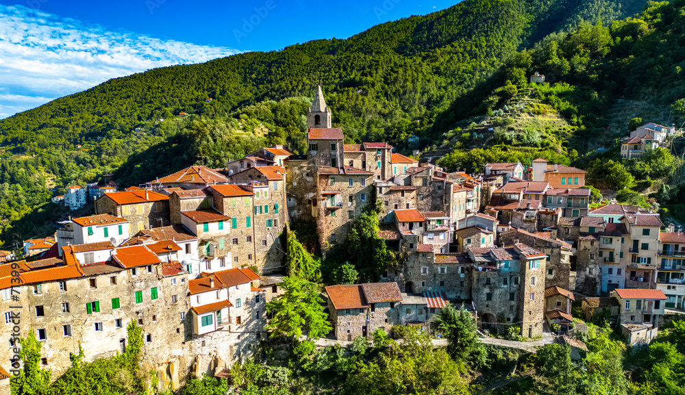 Fototapeta premium Aerial view of the village of Ceriana, Liguria, Italy