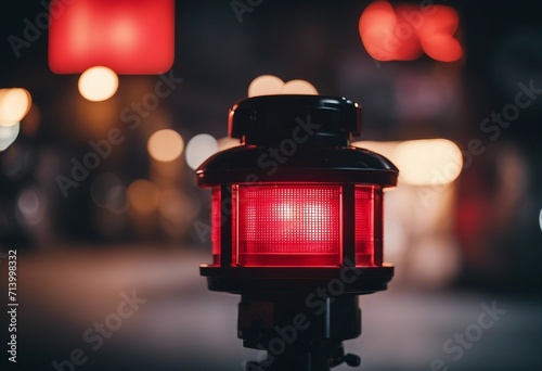 Warning lamp in the street at night Red alert lamp or warning indicator