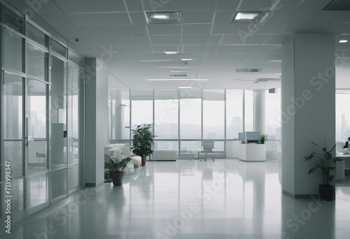 White Blur office building healthcare clinic hospital or school background interior view looking out