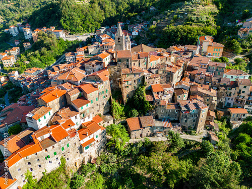 Aerial view of the village of Ceriana, Liguria, Italy photo