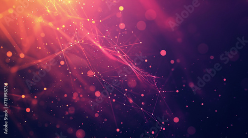 abstract background with threads of connections, dots and glowing particles in warm red-violet tones, outer space, unknown network, background for website, presentation, futurism