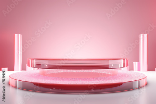 Pink podium 3d illustration background , mock up display with sparkle and glitter for beauty products or holiday event.	
