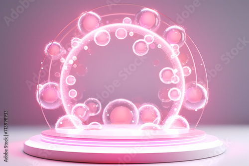 Pink podium 3d illustration background , mock up display with sparkle and glitter for beauty products or holiday event.	
