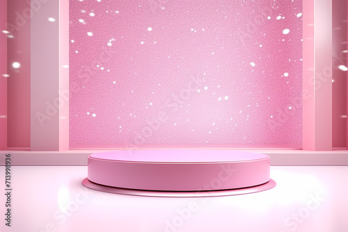 Pink podium 3d illustration background , mock up display with sparkle and glitter for beauty products or holiday event.	
