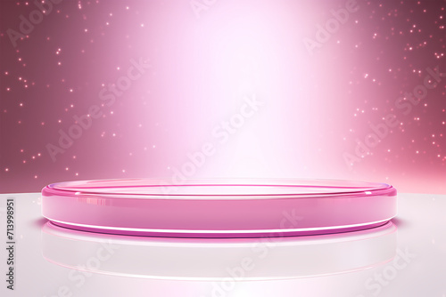 Pink podium 3d illustration background , mock up display with sparkle and glitter for beauty products or holiday event.	
