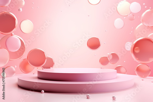 Pink podium 3d illustration background , mock up display with sparkle and glitter for beauty products or holiday event.	
