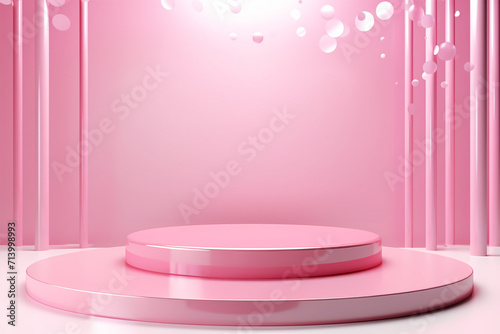 Pink podium 3d illustration background , mock up display with sparkle and glitter for beauty products or holiday event.	
