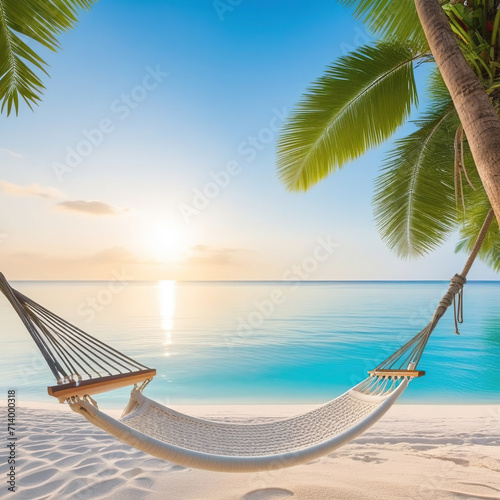 Hammock View of a Tranquil Blue Ocean and Clear Sky, © ShareareKhan