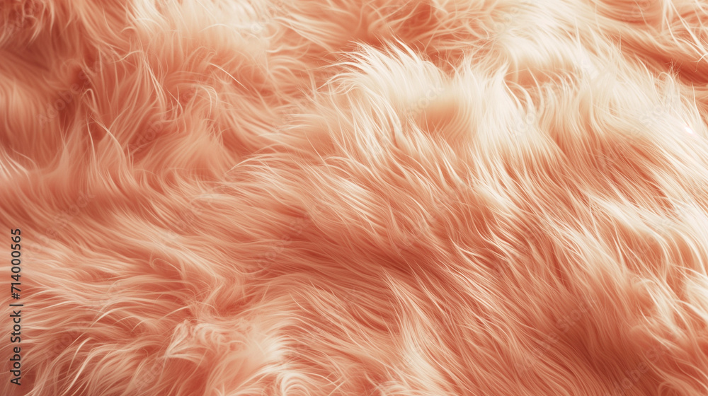 A close up of a textured orange peach fuzz cream faux fur texture background