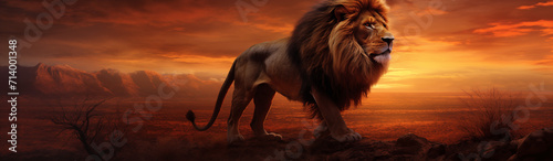 Majestic Lion Overlooking the Savannah at Sunset
