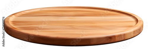 Round wooden chopping board isolated on transparent background, png